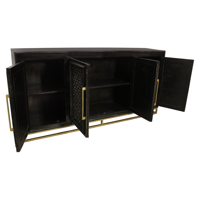 Pemberly Row 4-Door Hand-Carved Solid Wood Sideboard in Antique Black