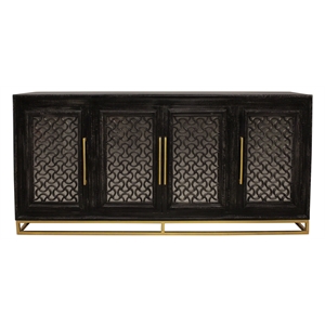 Pemberly Row 4-Door Hand-Carved Solid Wood Sideboard in Antique Black