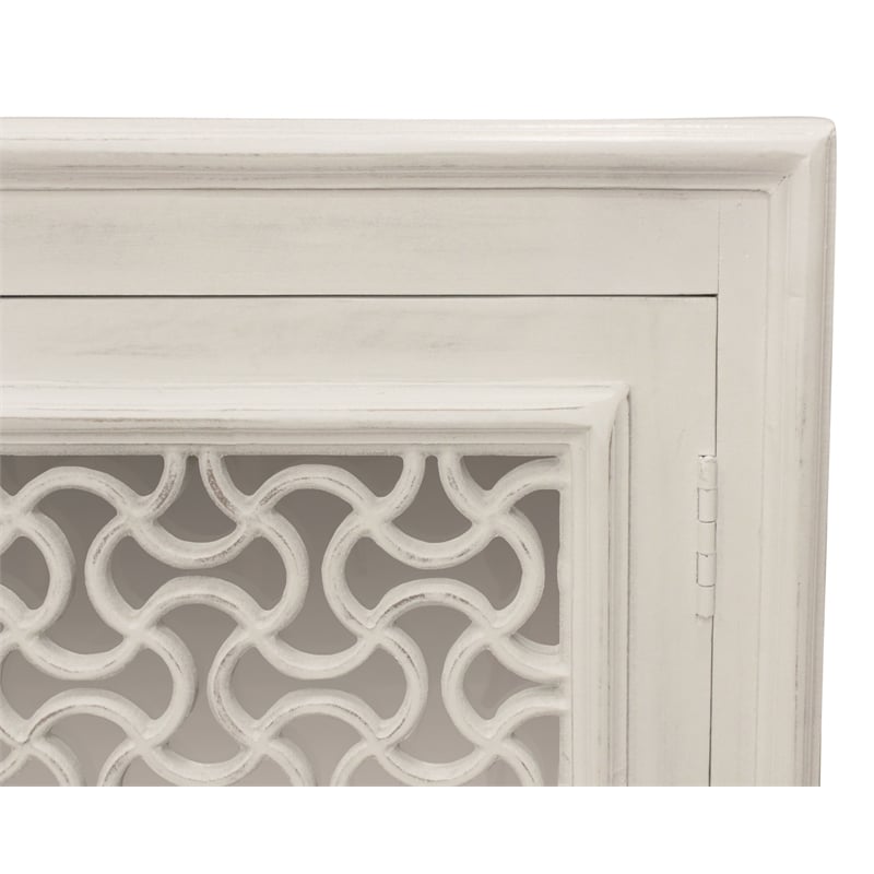 Pemberly Row 4-Door Hand-Carved Solid Wood Sideboard in Distressed White