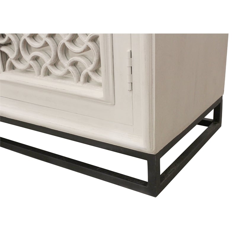 Pemberly Row 4-Door Hand-Carved Solid Wood Sideboard in Distressed White