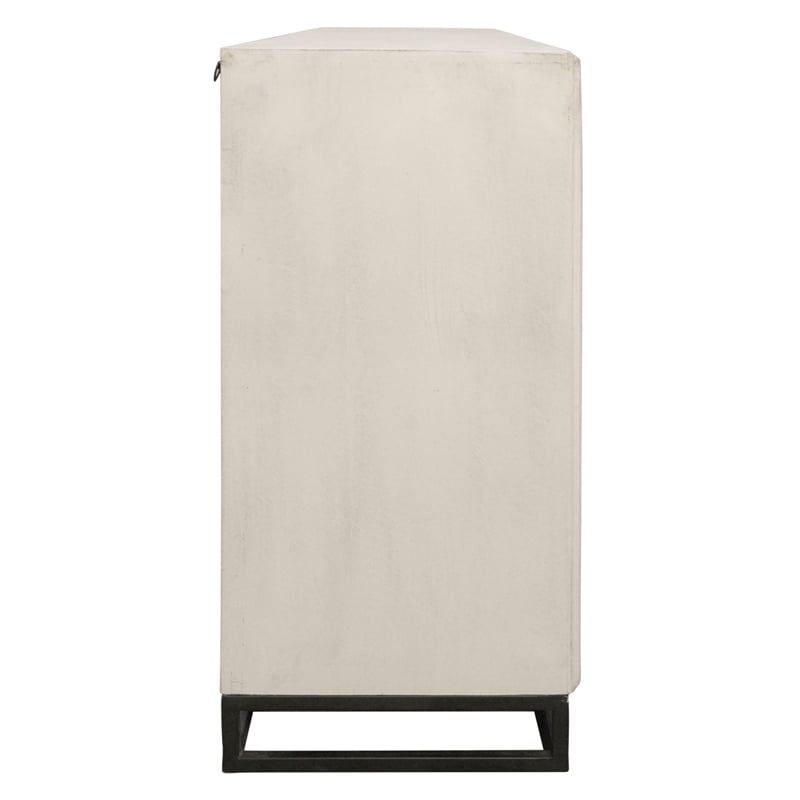 Pemberly Row 4-Door Hand-Carved Solid Wood Sideboard in Distressed White