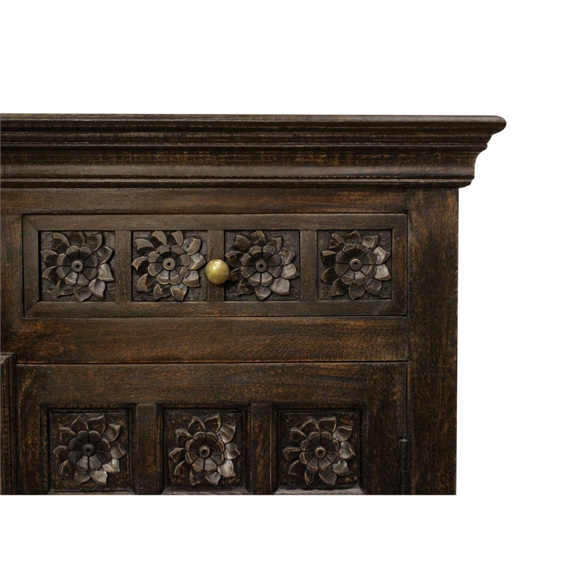 Pemberly Row 4-Door 4-Drawer Hand-Carved Sideboard in Antique Black