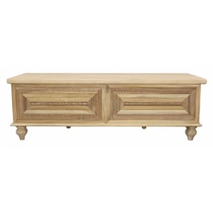 Pemberly Row 55&quot Hand-Carved Teak Wood Storage Bench in Distressed White
