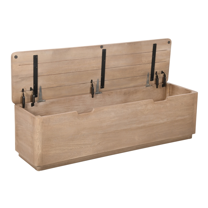 Pemberly Row Reclaimed Wood Storage Bench Cocktail Table in Ash Ivory