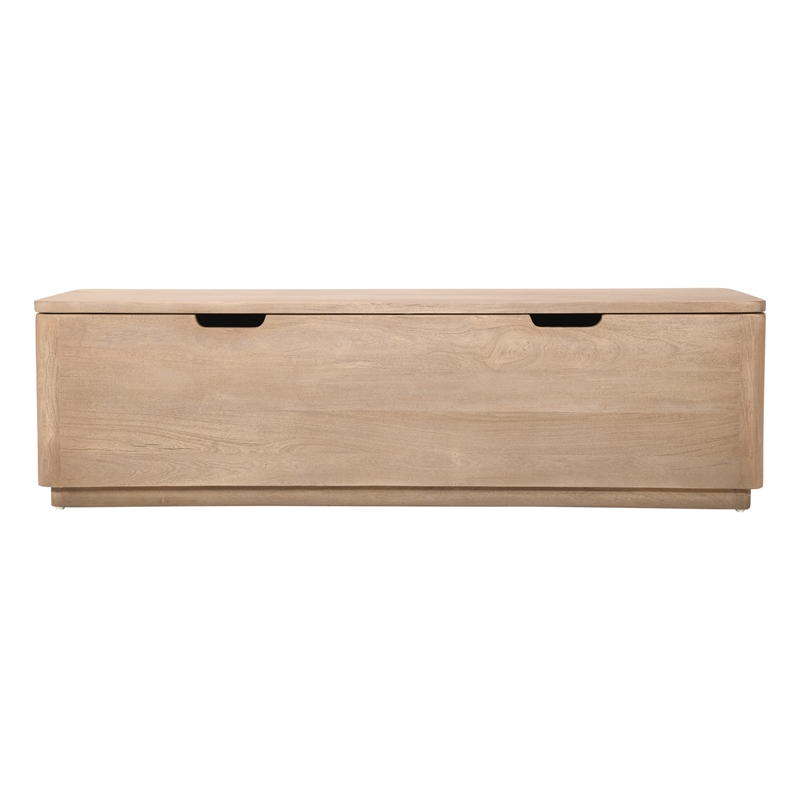 Pemberly Row Reclaimed Wood Storage Bench Cocktail Table in Ash Ivory