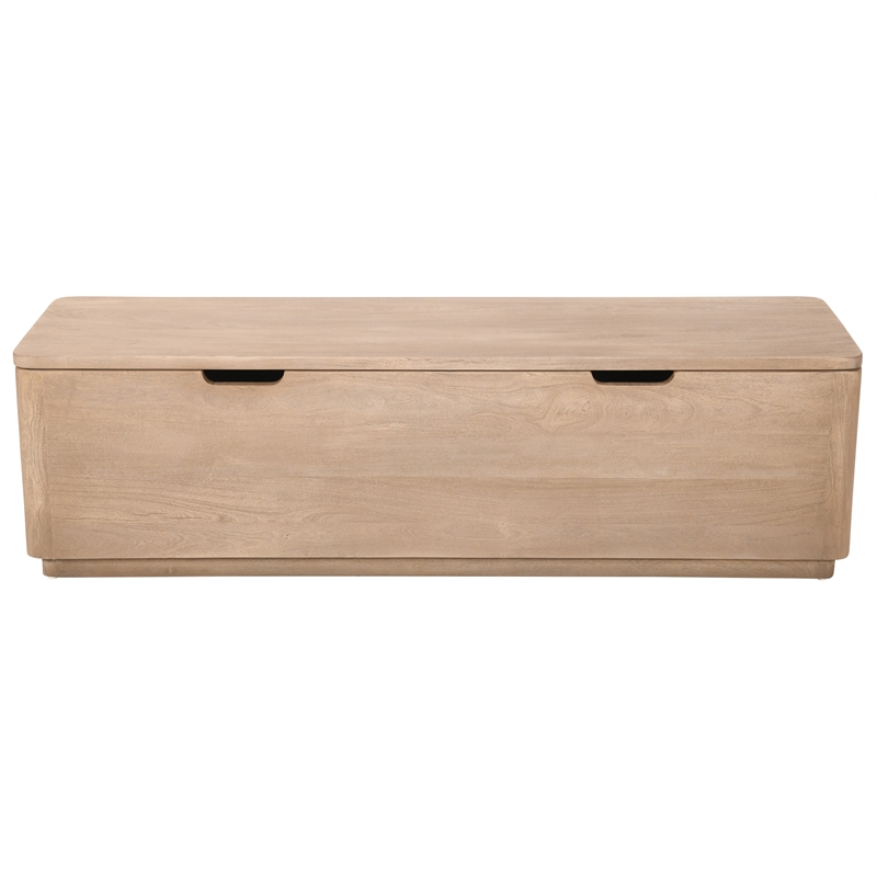 Pemberly Row Reclaimed Wood Storage Bench Cocktail Table in Ash Ivory