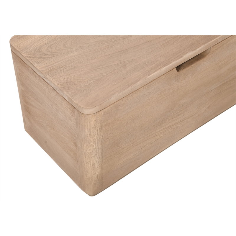 Pemberly Row Reclaimed Wood Storage Bench Cocktail Table in Ash Ivory