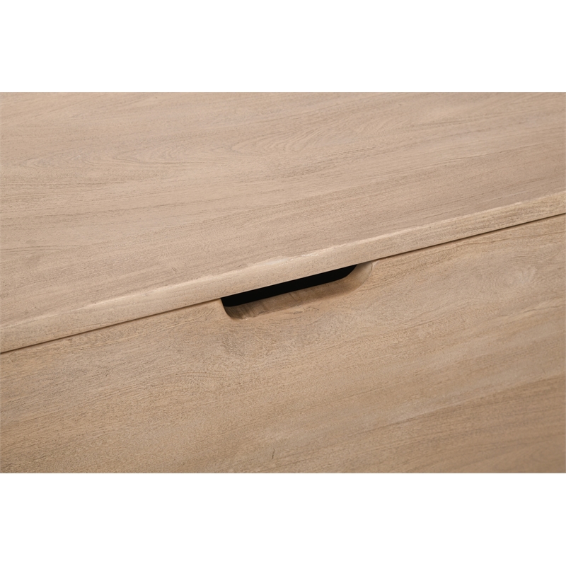 Pemberly Row Reclaimed Wood Storage Bench Cocktail Table in Ash Ivory
