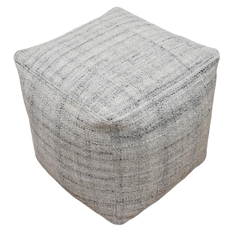 Pemberly Row Contemporary Handwoven Wool Pouf in Salt and Pepper Gray