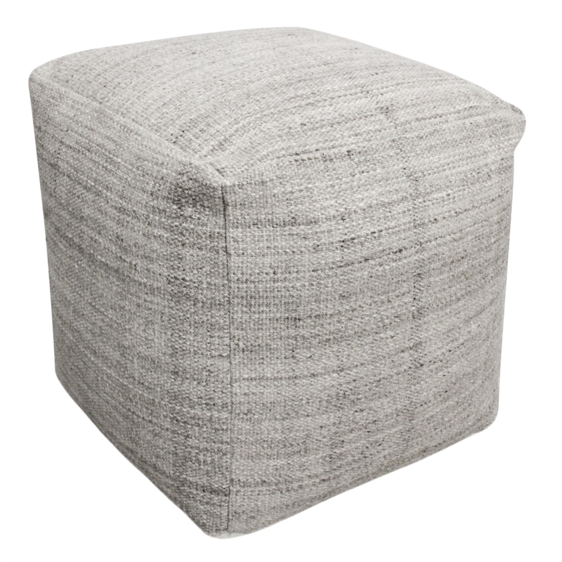 Pemberly Row Contemporary Handwoven Wool Pouf in Salt and Pepper Gray