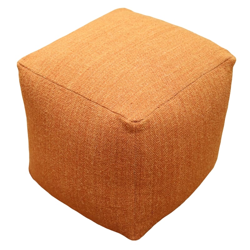 Pemberly Row Handwoven Traditional Craftsmanship Wool Pouf in Orange