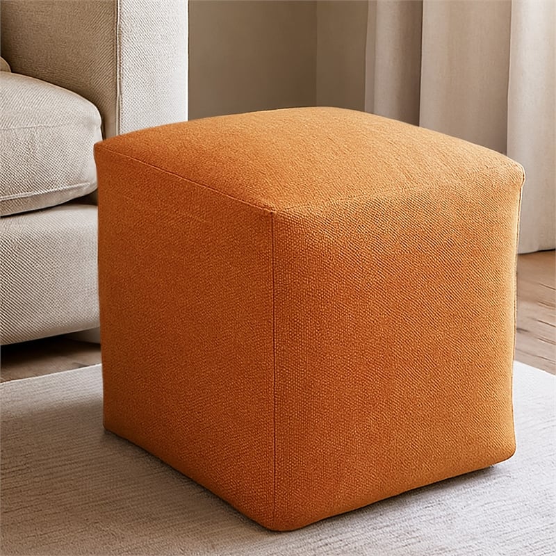 Pemberly Row Handwoven Traditional Craftsmanship Wool Pouf in Orange