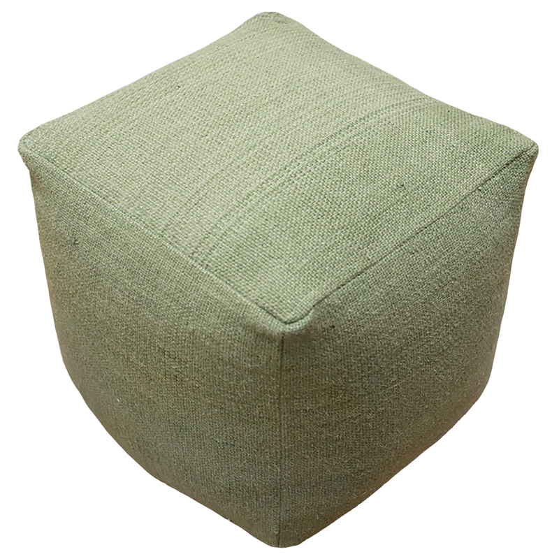 Pemberly Row Handwoven Traditional Craftsmanship Wool Pouf in Sage Green
