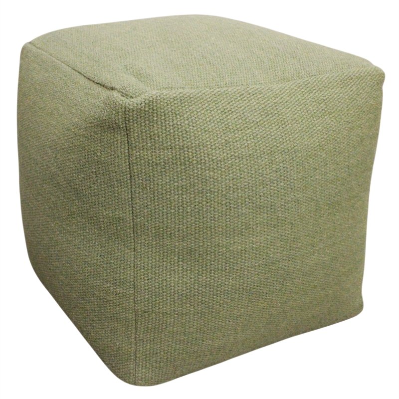 Pemberly Row Handwoven Traditional Craftsmanship Wool Pouf in Sage Green