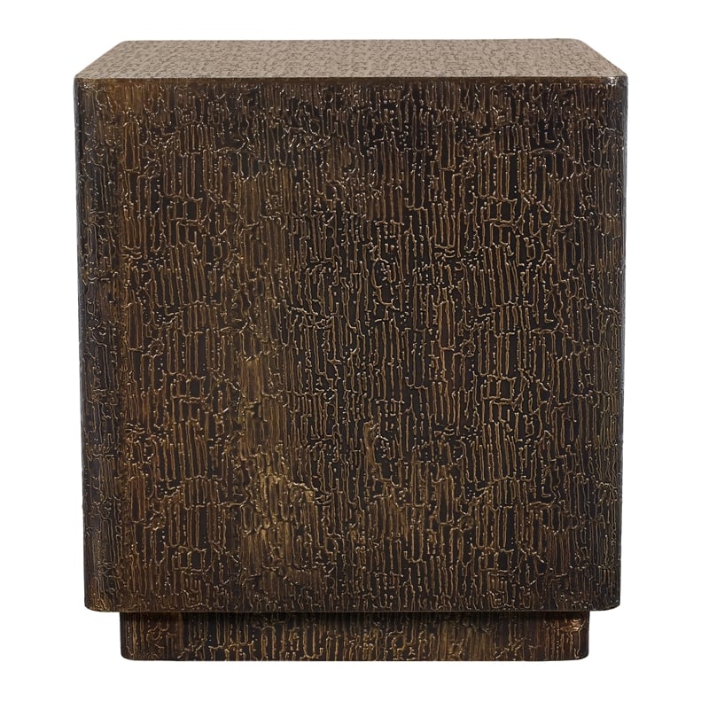 Pemberly Row Side Table with Stamped Brass Cladding on Solid Wood