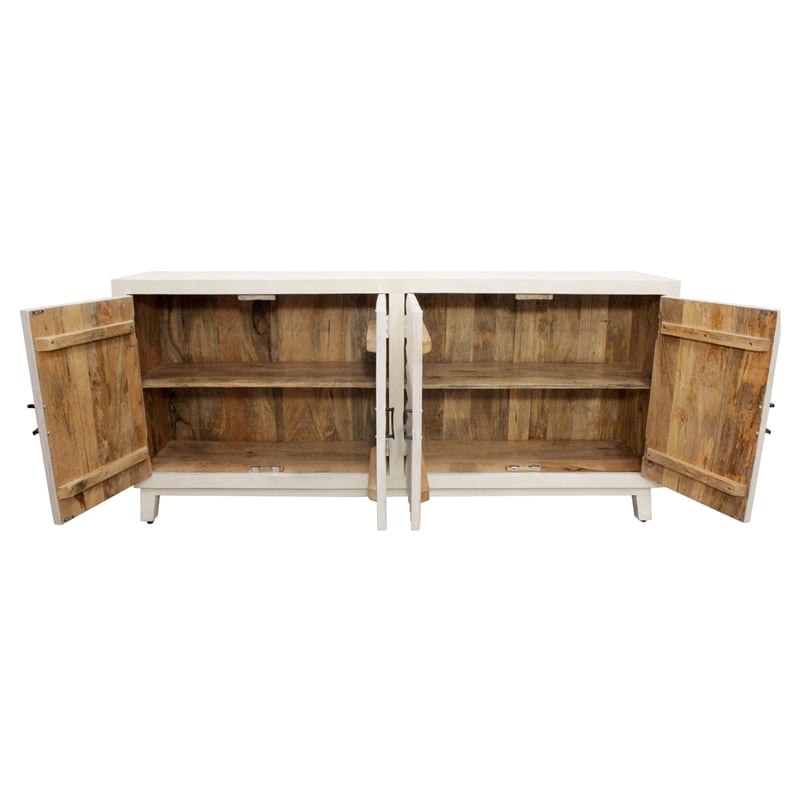 Pemberly Row 4-Door Mid-Century Solid Mango Wood Sideboard in Ivory