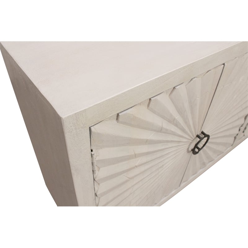 Pemberly Row 4-Door Mid-Century Solid Mango Wood Sideboard in Ivory