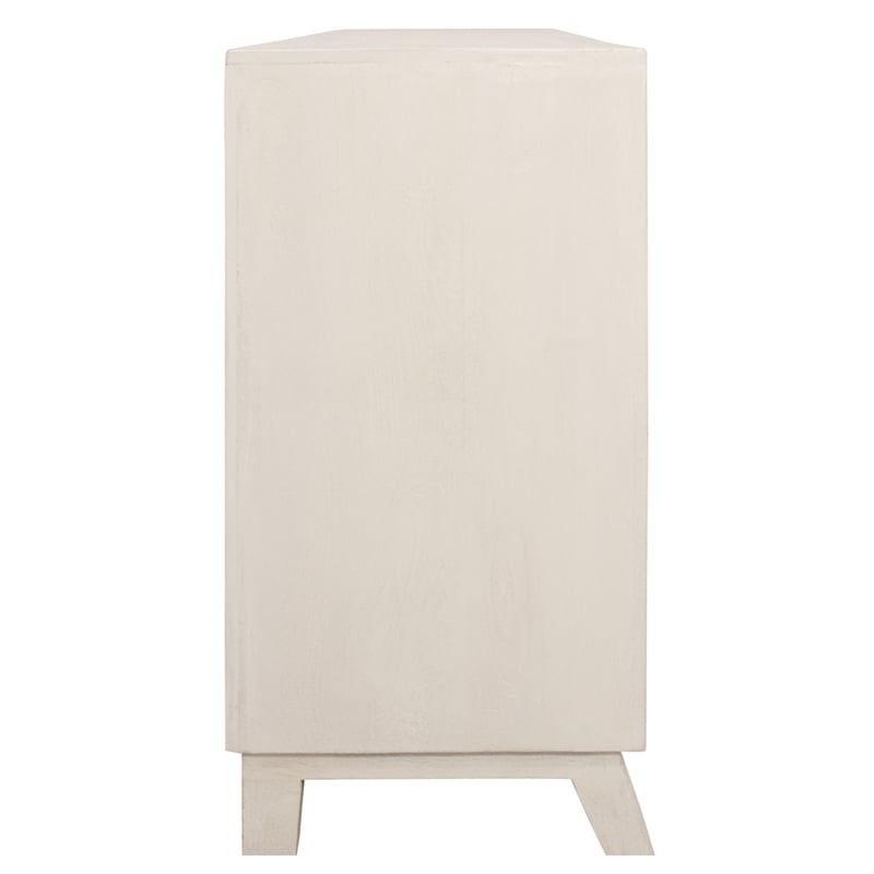 Pemberly Row 4-Door Mid-Century Solid Mango Wood Sideboard in Ivory