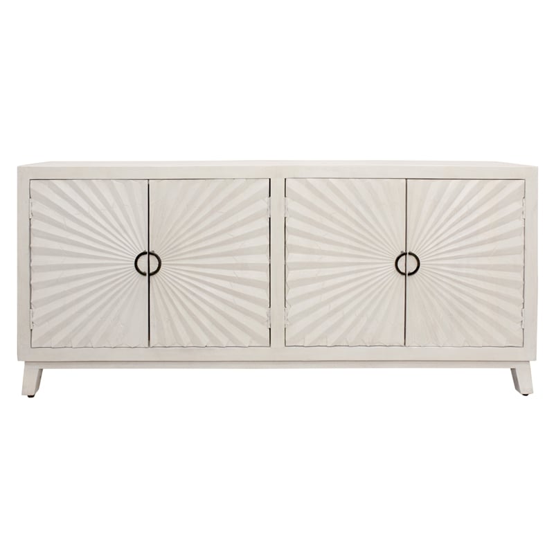 Pemberly Row 4-Door Mid-Century Solid Mango Wood Sideboard in Ivory