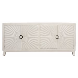 Pemberly Row 4-Door Mid-Century Solid Mango Wood Sideboard in Ivory