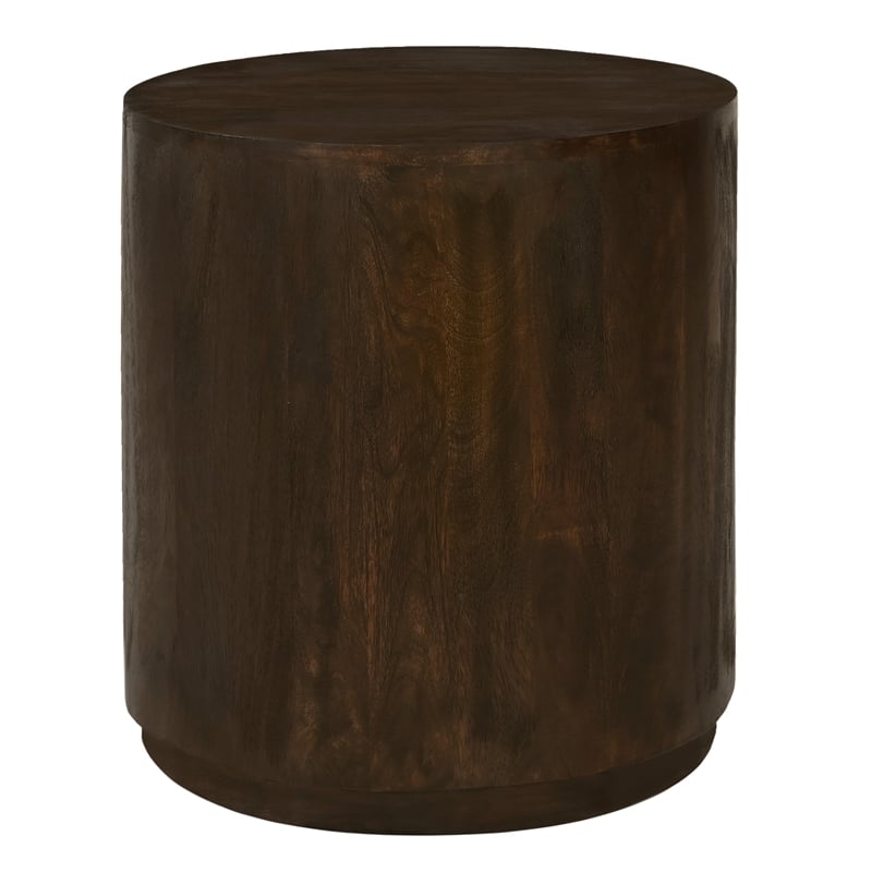 Pemberly Row Round Solid Mango Wood Side Table in Barista Brown