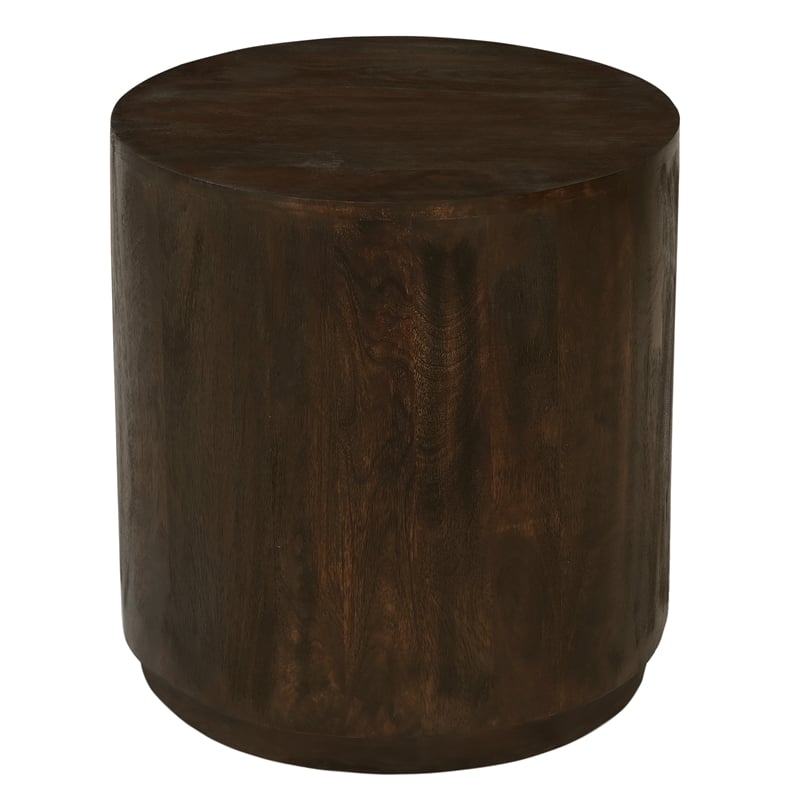 Pemberly Row Round Solid Mango Wood Side Table in Barista Brown