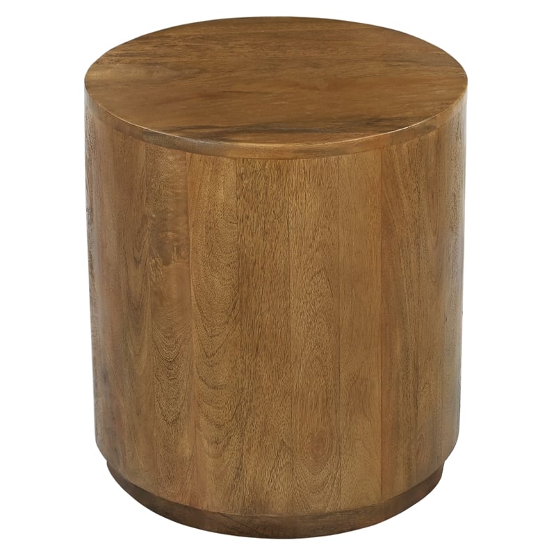 Pemberly Row Contemporary Round Solid Mango Wood Side Table in Spice Tan