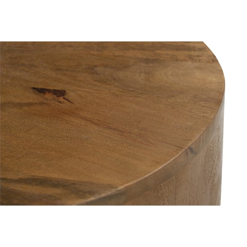 Pemberly Row Contemporary Round Solid Mango Wood Side Table in Spice Tan