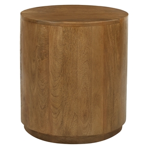 Pemberly Row Contemporary Round Solid Mango Wood Side Table in Spice Tan