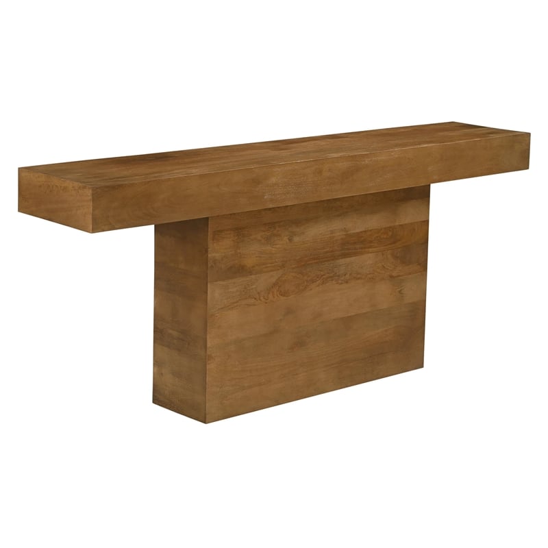 Pemberly Row Solid Mango Wood Console Table in Spice Tan Finish