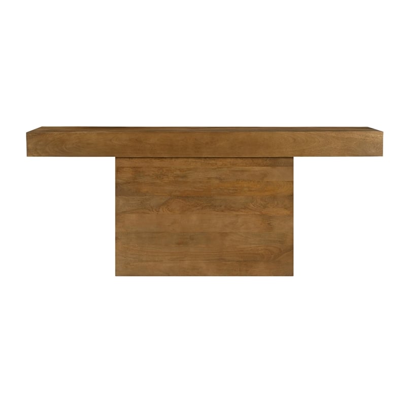 Pemberly Row Solid Mango Wood Console Table in Spice Tan Finish