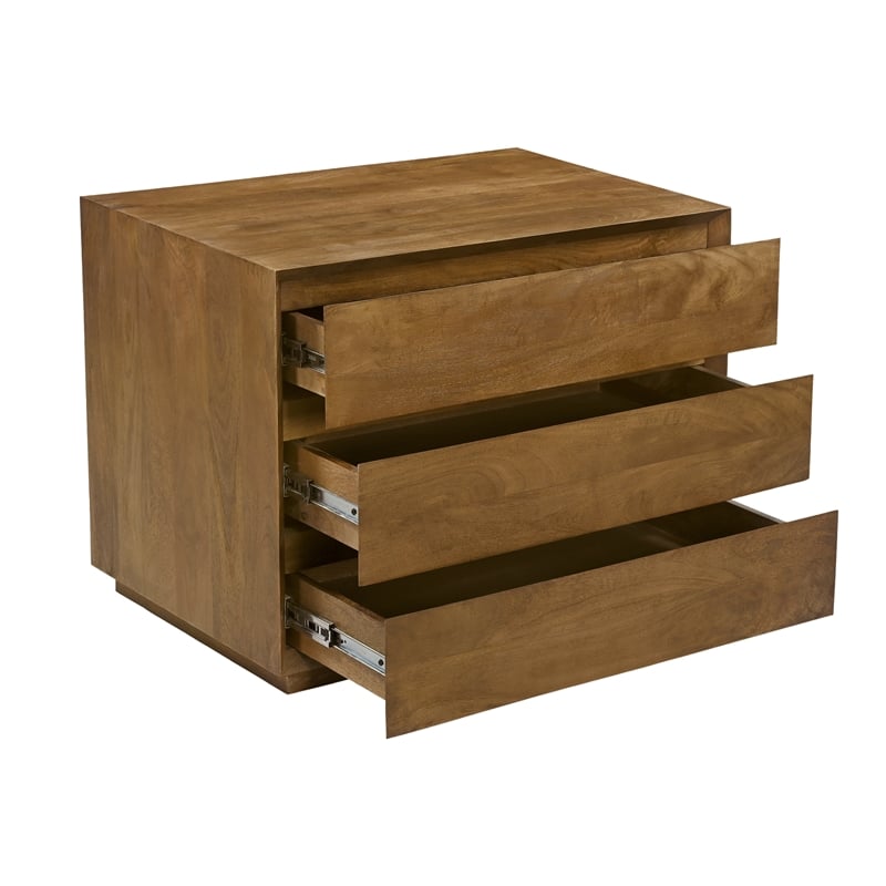 Pemberly Row 3-Drawer Solid Mango Wood Nightstand in Spice Tan