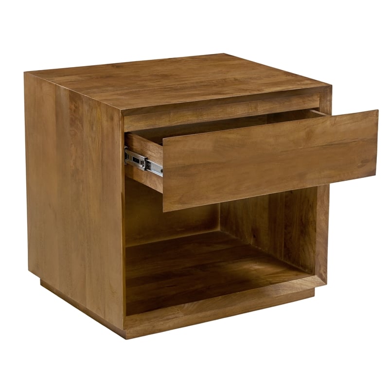 Pemberly Row 1-Drawer Solid Mango Wood Nightstand in Spice Tan