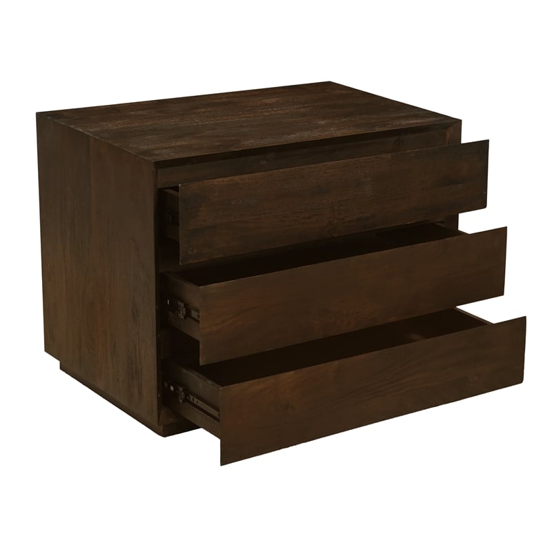 Pemberly Row 3-Drawer Solid Mango Wood Nightstand in Barista Brown