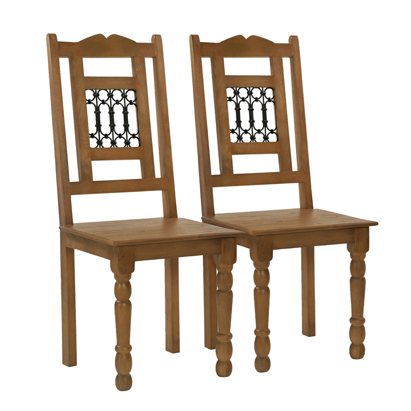 Pemberly Row 2-Piece Solid Mango Wood Dining Chair Set in Spice Tan