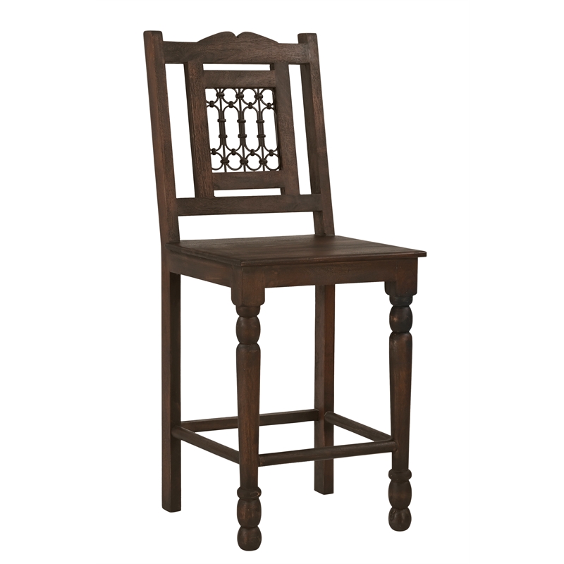 Pemberly Row 2-Piece Solid Mango Wood Counter Chair Set in Barista Brown