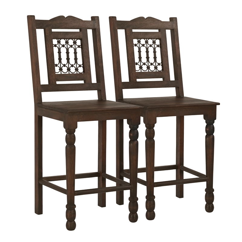 Pemberly Row 2-Piece Solid Mango Wood Counter Chair Set in Barista Brown