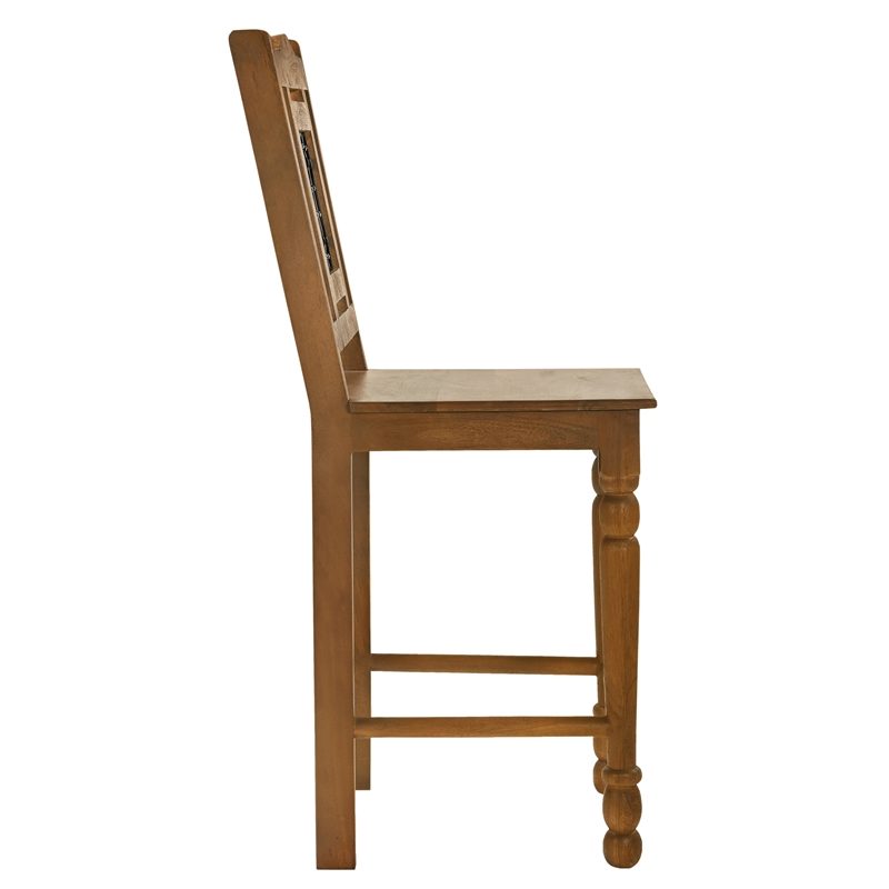 Pemberly Row 2-Piece Solid Mango Wood Counter Chair Set in Spice Tan