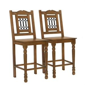 Pemberly Row 2-Piece Solid Mango Wood Counter Chair Set in Spice Tan