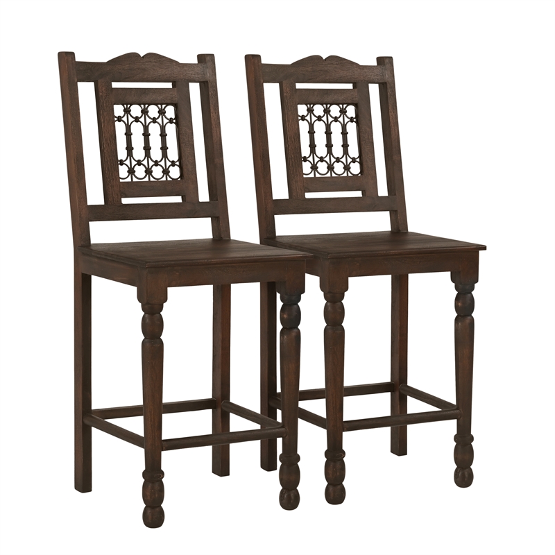 Pemberly Row 2-Piece Solid Mango Wood Bar Chair Set in Barista Brown