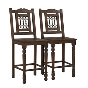 Pemberly Row 2-Piece Solid Mango Wood Bar Chair Set in Barista Brown