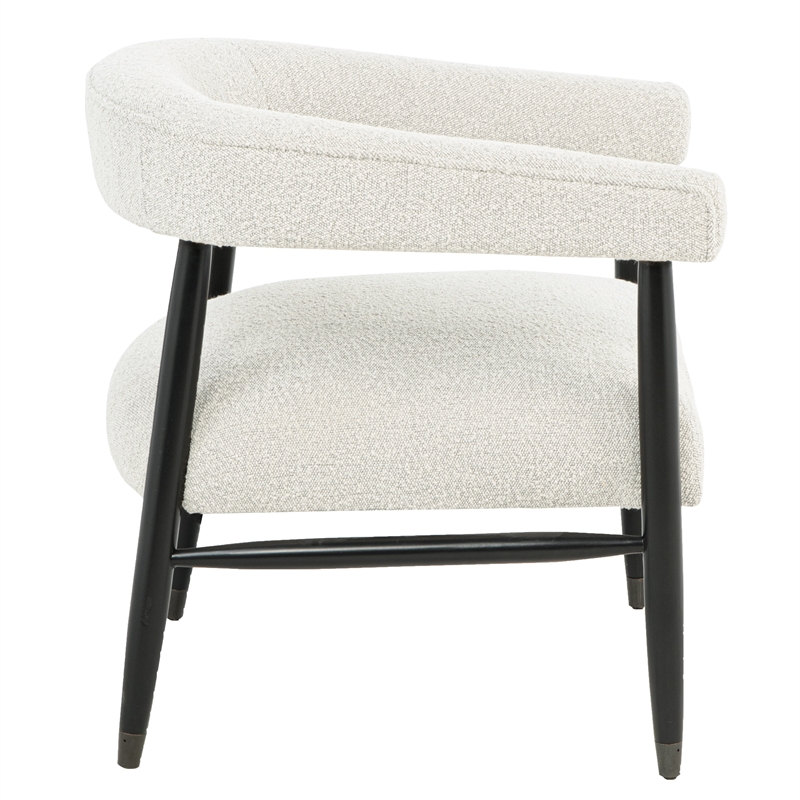 Pemberly Row Boucle Fabric Arm Chair in Ivory with Space Black Wood Frame