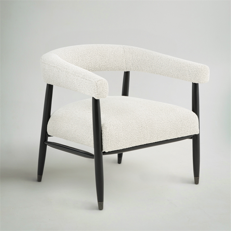 Pemberly Row Boucle Fabric Arm Chair in Ivory with Space Black Wood Frame