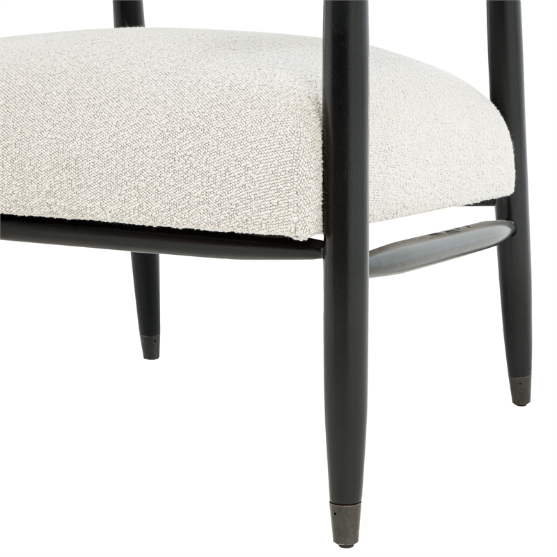 Pemberly Row Boucle Fabric Arm Chair in Ivory with Space Black Wood Frame
