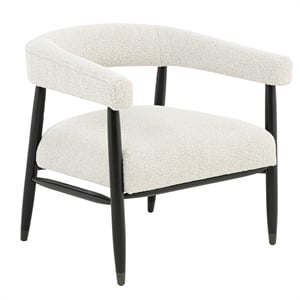 Pemberly Row Boucle Fabric Arm Chair in Ivory with Space Black Wood Frame