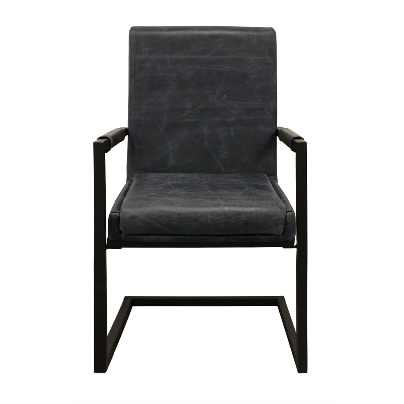 Pemberly Row 2-Piece Leather Arm Chair Set in Antique Black on Iron Base