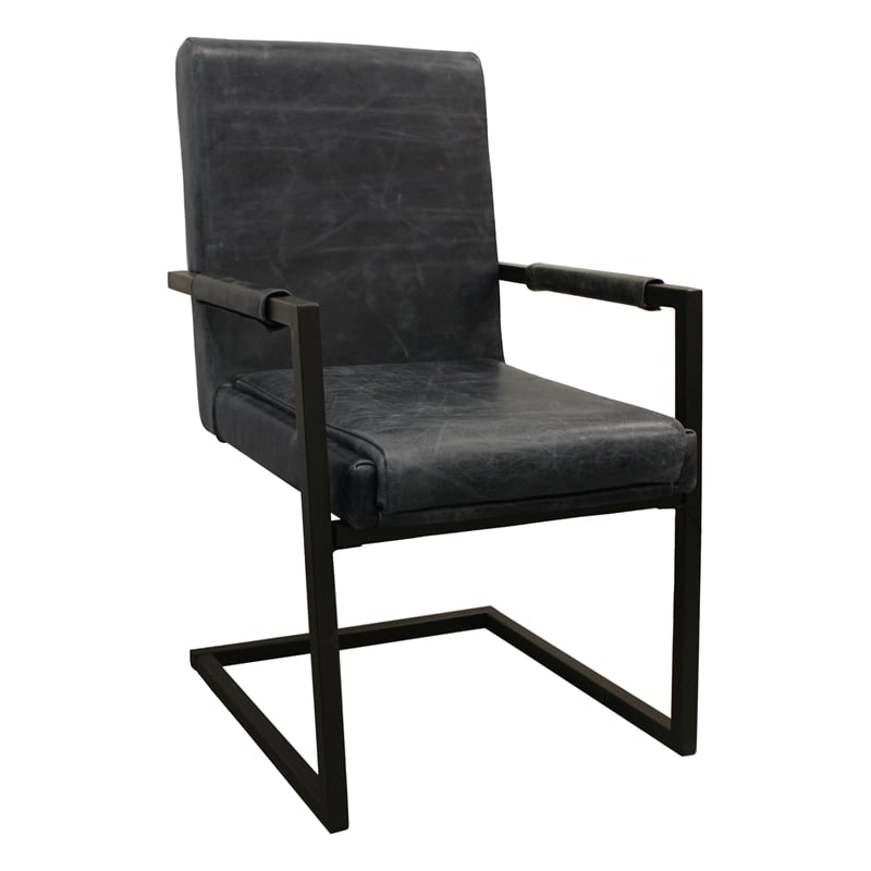 Pemberly Row 2-Piece Leather Arm Chair Set in Antique Black on Iron Base