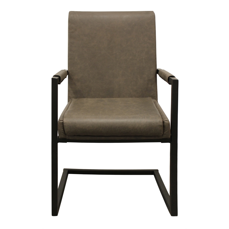 Pemberly Row 2-Piece Leather Arm Chair Set in Gray on Iron Base