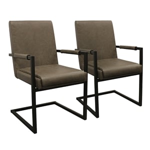 Pemberly Row 2-Piece Leather Arm Chair Set in Gray on Iron Base
