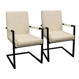 Pemberly Row 2-Piece Leather Arm Chair Set in Ivory on Wrought Iron Base